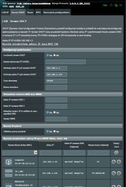 Ekran konfiguracji serwera DHCP w routerze ASUS RT-AX58U.
