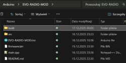 Arduino EVO-RADIO-MOD project folder view with source files and folders