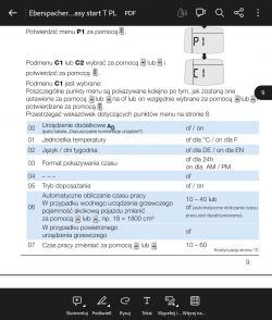 Dokumentacja obsługi Eberspächer EasyStart T z widocznymi opcjami konfiguracji.