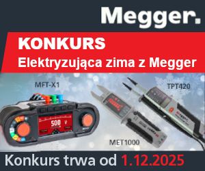Baner konkursu „Elektryzująca zima z Megger” Baner konkursowy z miernikami Megger i napisem Konkurs trwa od 1.12.2025