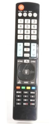 Pilot z licznymi przyciskami funkcyjnymi, prawdopodobnie do telewizora LG