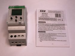 Zegar programowalny PCZ-521.4 i ulotka z opisem funkcji i przeznaczenia.