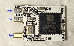 Close-up of a PCB with labeled pins.