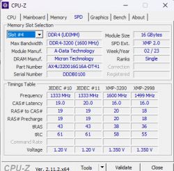 Zrzut ekranu CPU-Z przedstawiający informacje o pamięci RAM.