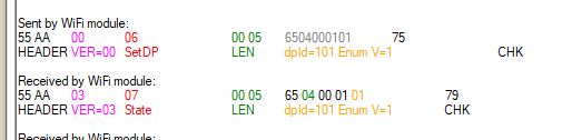 TuyaMCU Communication Analysis Screenshot of TuyaMCU protocol analysis