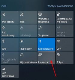 Zrzut ekranu z menu ustawień systemu Windows z zaznaczonym kafelkiem Inny ekran.