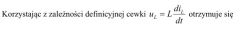 Wzór na napięcie na cewce: \( u_L L \frac{di_L}{dt} \), wpisany w zdanie po polsku.