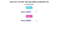 Screenshot of a web page for testing data send and receive with Wemos-D1 mini PRO, featuring DIRECT-1 and DIRECT-2 buttons and selection fields.