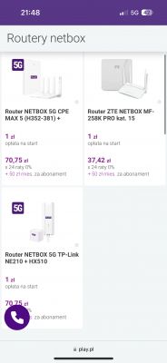 Zrzut ekranu z trzema routerami NetBox oferowanymi przez Play.