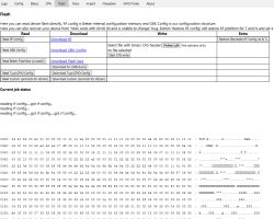 Screenshot of a configuration panel for reading and writing device flash memory with displayed data in hexadecimal format.