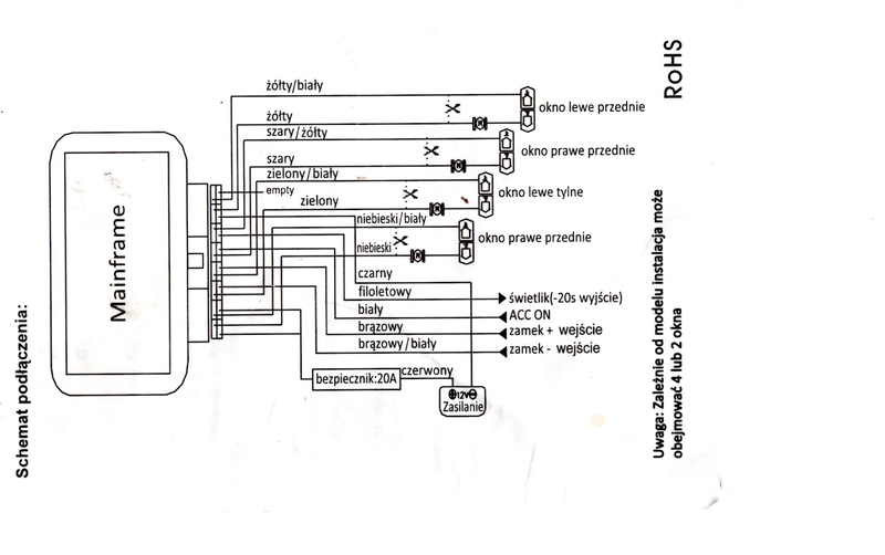 nissan xtrail t30 opis przewodów panela sterowania szybami