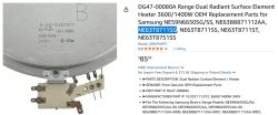 Element grzejny 3600/1400W 240V z oznaczeniami technicznymi i złączami elektrycznymi