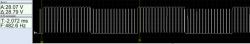 Square Waveform on Oscilloscope Oscilloscope displaying a square wave waveform.