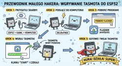 Illustrated step-by-step kids-style guide: flashing Tasmota to ESP32
