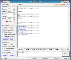 Screenshot of Uart Assistant software displaying data log and command sending.