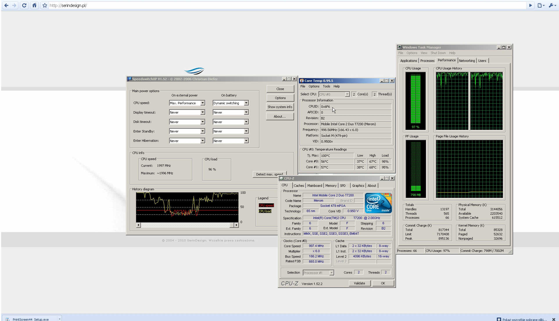 Dell Inspiron 9400: Procesor Intel Core 2 Duo T7200 działa na 996 MHz ...