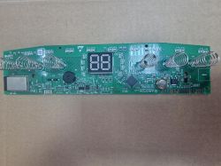 Green PCB with “88” seven-segment display, spring contacts, and surface-mount electronic components