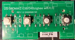 PCB with Buttons and LEDs Printed circuit board with visible buttons and LED markings.