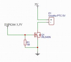 Załączanie grzałki 5V przez klucz tranzystorowy stanem wysokim w ESP8266
