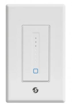 Shelly Plus wall dimmer with touch button and LED indicators.