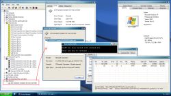 Windows XP x64 uruchomiony w trybie UEFI z menedżerem urządzeń pokazującym brakujące sterowniki