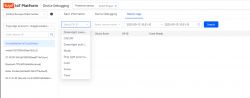 Screenshot of the Tuya IoT Platform with the DP ID selection menu open in the Device Logs tab.
