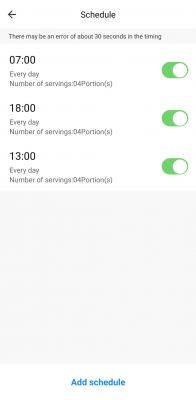 Screenshot of a schedule settings page in a mobile app.