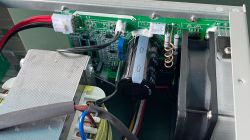Interior of a Korad power supply showing electronic components.
