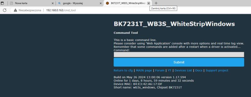 BK7231T_WB3S_WhiteStripWindows tool interface on a webpage.