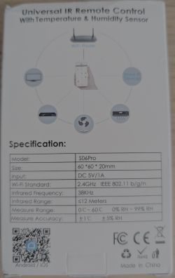 Universal IR remote control with temperature and humidity sensor packaging