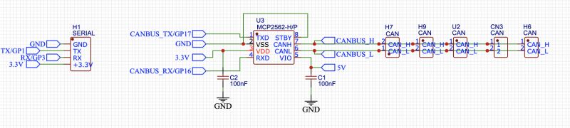 ESP32 Connection Diagram with CAN and Serial Interface Connection diagram for ESP32 controller with CAN bus and serial interface.
