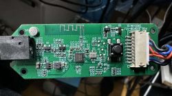 Circuit Board with LED RGB Module Circuit board with electronic components, visible microphone, and cable connector.