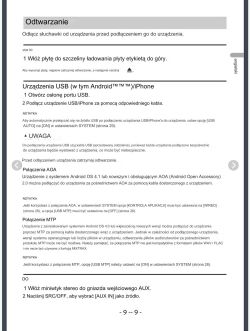 Strona instrukcji obsługi radia Pioneer DEH-S520BT pokazująca sposób odtwarzania dźwięku z różnych źródeł jak CD, USB, Android/iPhone i AUX.