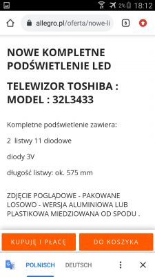 Toshiba 32L3433DG - Praca TV po zgaszeniu obrazu, wymiana podświetlenia i zasilacza