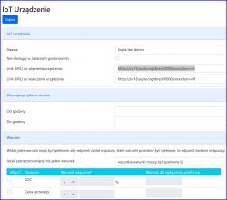 Interfejs konfiguracyjny IoT urządzenia z opcjami dla urządzeń Supla.