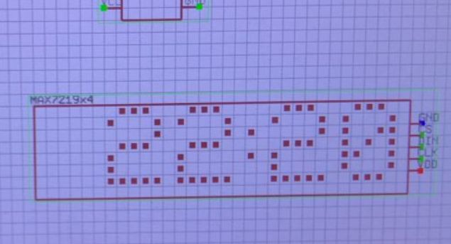 MAX7219 LED clock simulation on a grid showing time 22:20