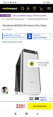 Strona produktu z obudową MODECOM Oberon Pro Glass, przedstawiająca biało-czarną obudowę z panelem frontowym i portami USB.