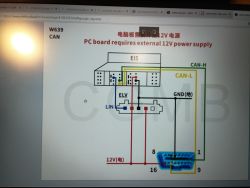 Schemat CAN W639: EIS i ELV połączone z gniazdem OBD, przewody CAN-H, CAN-L, GND i 12 V