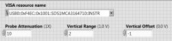Panel sterowania oprogramowaniem do oscyloskopu w Labview.