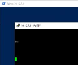 Screenshot displaying a PuTTY window with address 10.10.7.1.