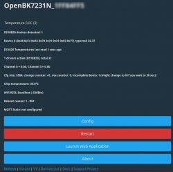 Screenshot of OpenBK7231N interface displaying temperatures and sensor statuses.