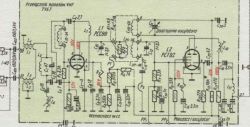 Schemat elektroniczny przełącznika kanałów VHF z lampami elektronowymi PCC88 i PCF82.