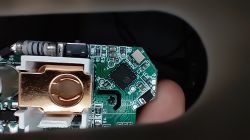 Close-up of a circuit board with microcontroller and electronic components