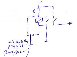 Schemat układu elektronicznego z rezystorem i przełącznikiem.