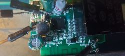 Close-up of a switch circuit board showing electronic components.