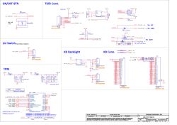 Zrzut schematu płyty: ON/OFF BTN, TP/B Conn., Lid Switch, KB BackLight, KB Conn. i TPM