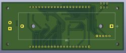 Widok PCB stopera: zielona płytka z przelotkami, ścieżkami i oznaczeniami BT1 oraz „+”