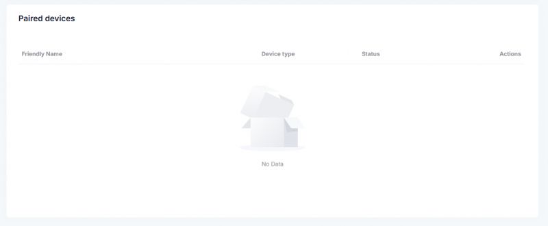Screen with Paired devices section showing no connected devices and No Data message.