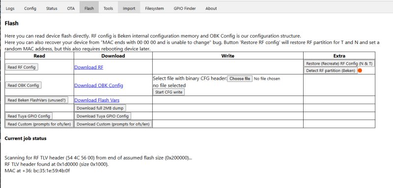 User interface for reading and writing data to a device’s flash memory.