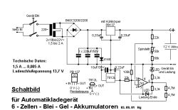 Schematic of automatic 12V battery charger with 13.7V charging voltage